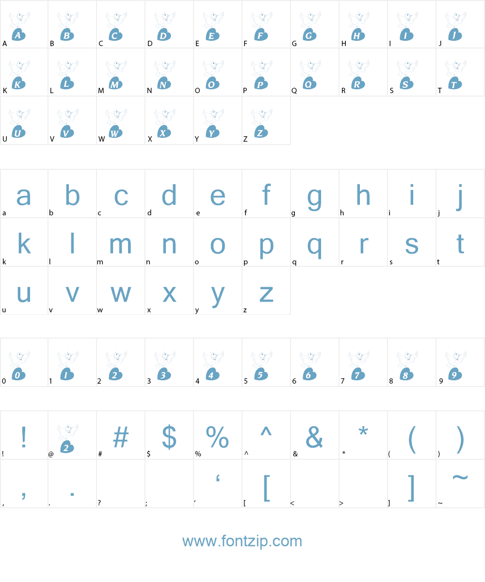 101! Doves Heart Font Character